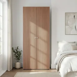 Armoire penderie 2 portes petites poignées effet chêne et blanc GoodHome Atomia H. 225 x L. 100 x P. 45 cm