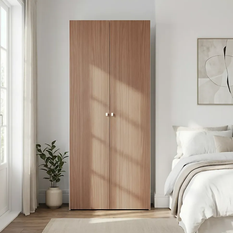 Armoire penderie 2 portes petites poignées effet chêne et blanc GoodHome Atomia H. 225 x L. 100 x P. 45 cm