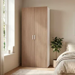 Armoire penderie 2 portes battantes effet chêne et blanc GoodHome Atomia H. 225 x L. 100 x P. 45 cm