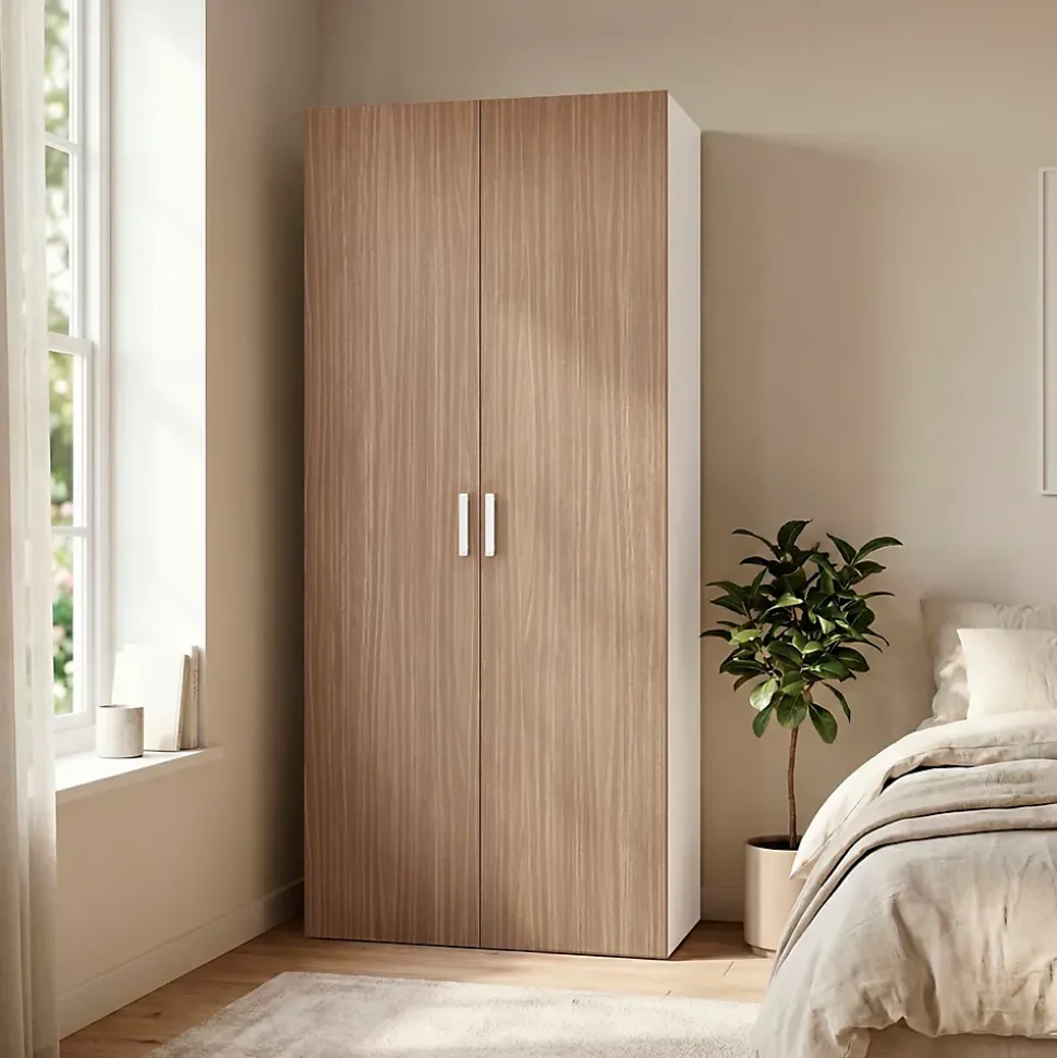 Armoire penderie 2 portes battantes effet chêne et blanc GoodHome Atomia H. 225 x L. 100 x P. 45 cm