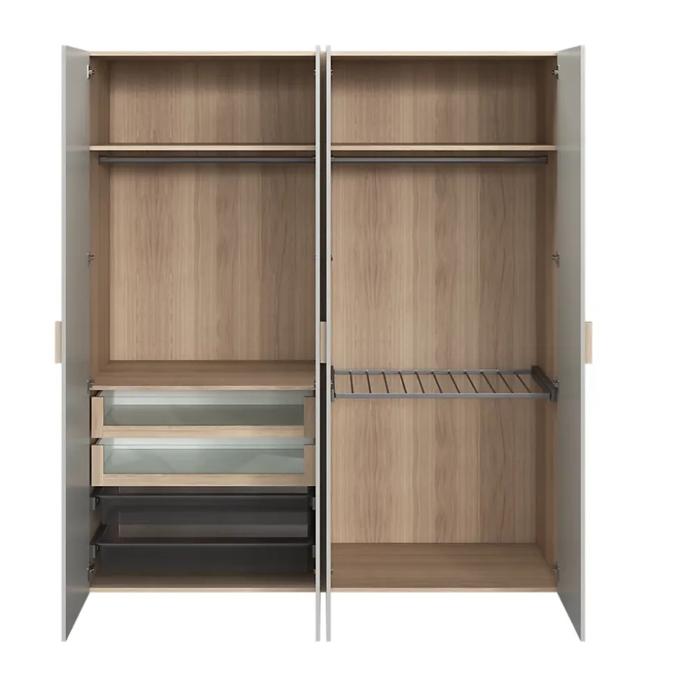 Armoire penderie 4 portes battantes gris clair et effet chêne GoodHome Atomia H. 225 x L. 200 x P. 58 cm