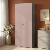 Armoire penderie 2 portes petites poignées rose taupe et effet chêne grisé GoodHome Atomia H. 225 x L. 100 x P. 45 cm