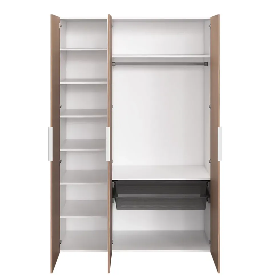 Armoire penderie 3 portes battantes effet chêne chaud et blanc GoodHome Atomia H. 225 x L. 150 x P. 58 cm