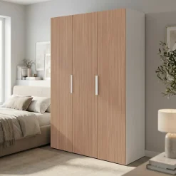 Armoire penderie 3 portes battantes effet chêne chaud et blanc GoodHome Atomia H. 225 x L. 150 x P. 58 cm