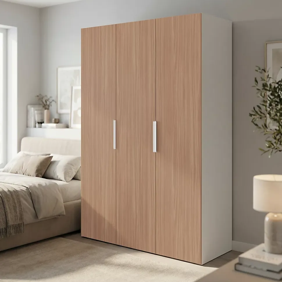 Armoire penderie 3 portes battantes effet chêne chaud et blanc GoodHome Atomia H. 225 x L. 150 x P. 58 cm