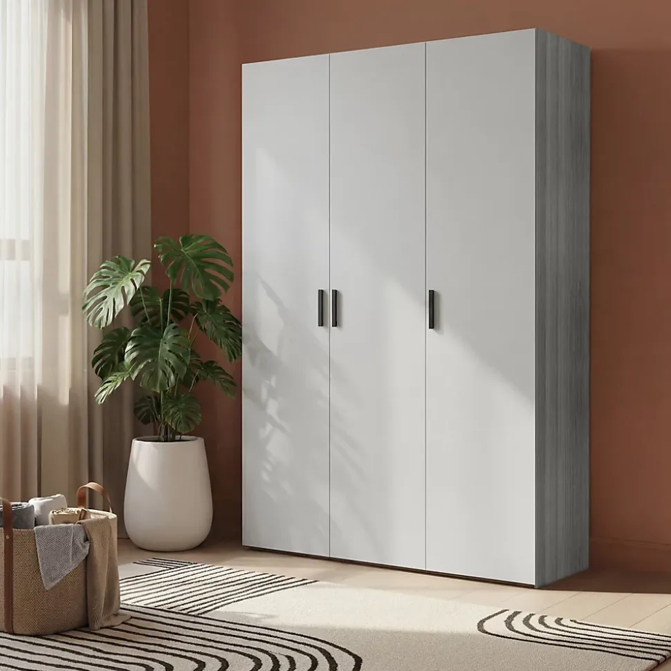 Armoire penderie 3 portes battantes gris clair et effet chêne grisé GoodHome Atomia H. 225 x L. 100 x P. 45 cm