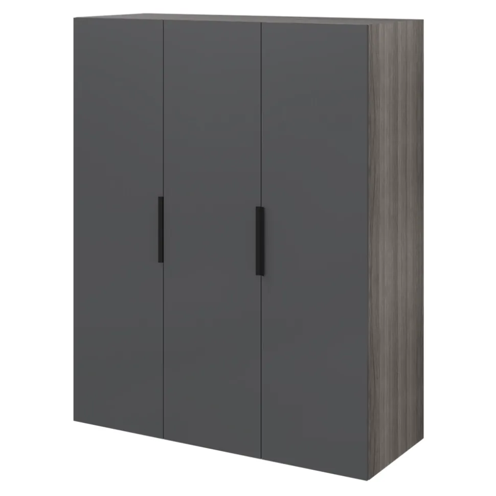 Armoire penderie 3 portes battantes anthracite et effet chêne grisé GoodHome Atomia H. 187 x L. 150 x P. 58 cm