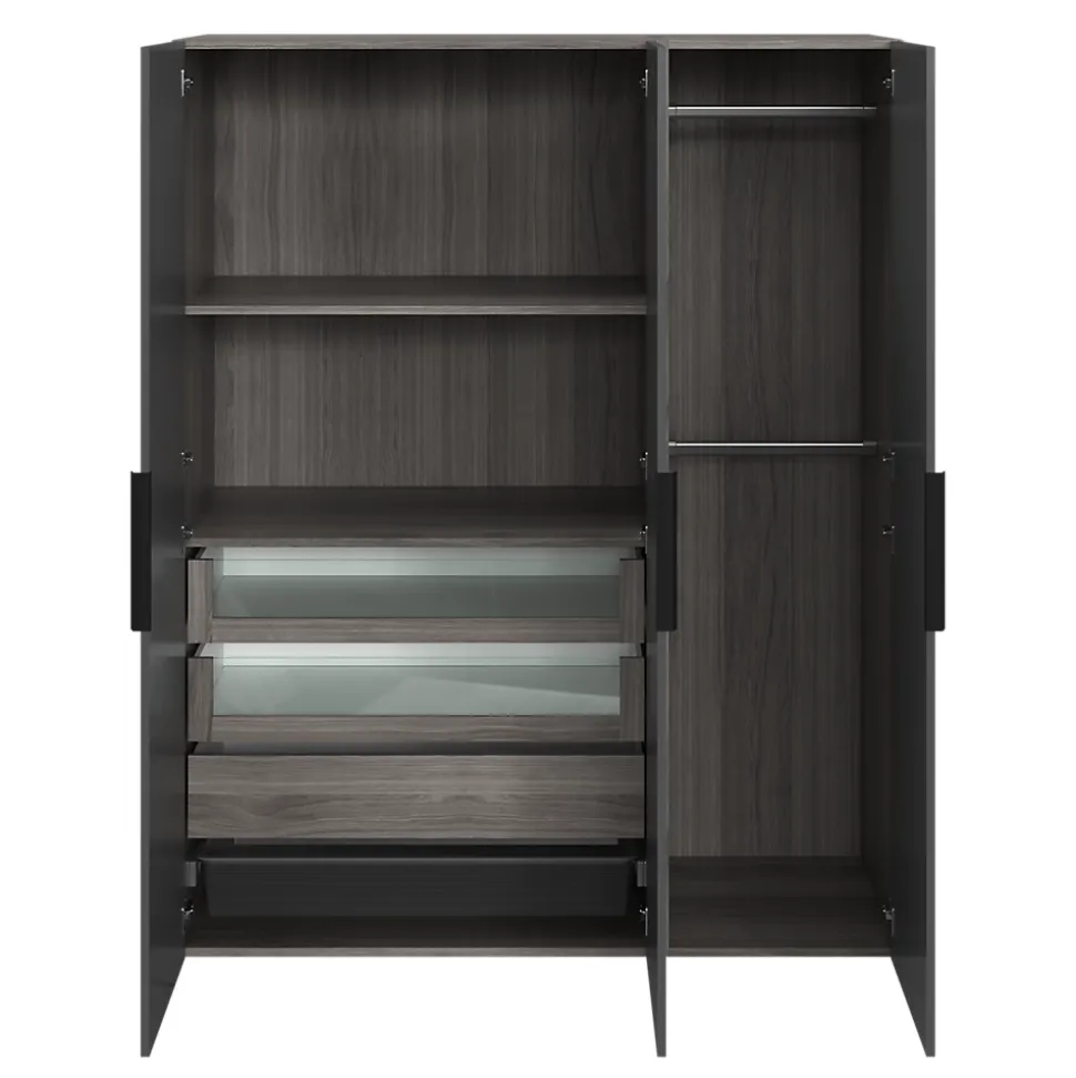 Armoire penderie 3 portes battantes anthracite et effet chêne grisé GoodHome Atomia H. 187 x L. 150 x P. 58 cm