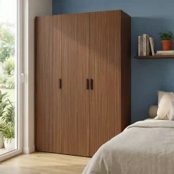 Armoire penderie 3 portes battantes effet noyer GoodHome Atomia H. 225 x L. 150 x P. 58 cm