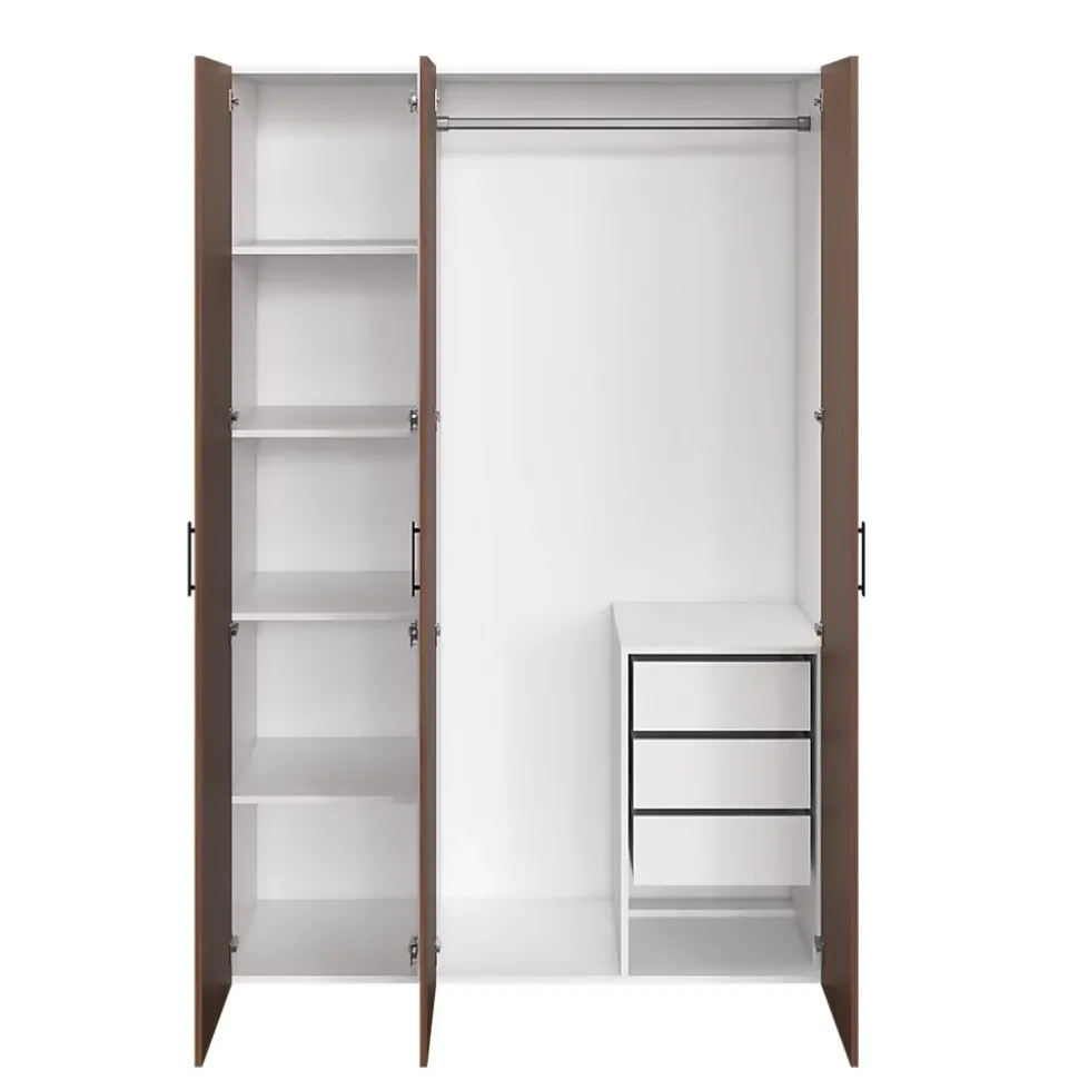 Armoire penderie 3 portes battantes effet noyer GoodHome Atomia H. 225 x L. 150 x P. 58 cm