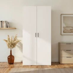 Armoire penderie 2 portes battantes beige cachemire et effet chêne grisé GoodHome Atomia H. 225 x L. 100 x P. 45 cm