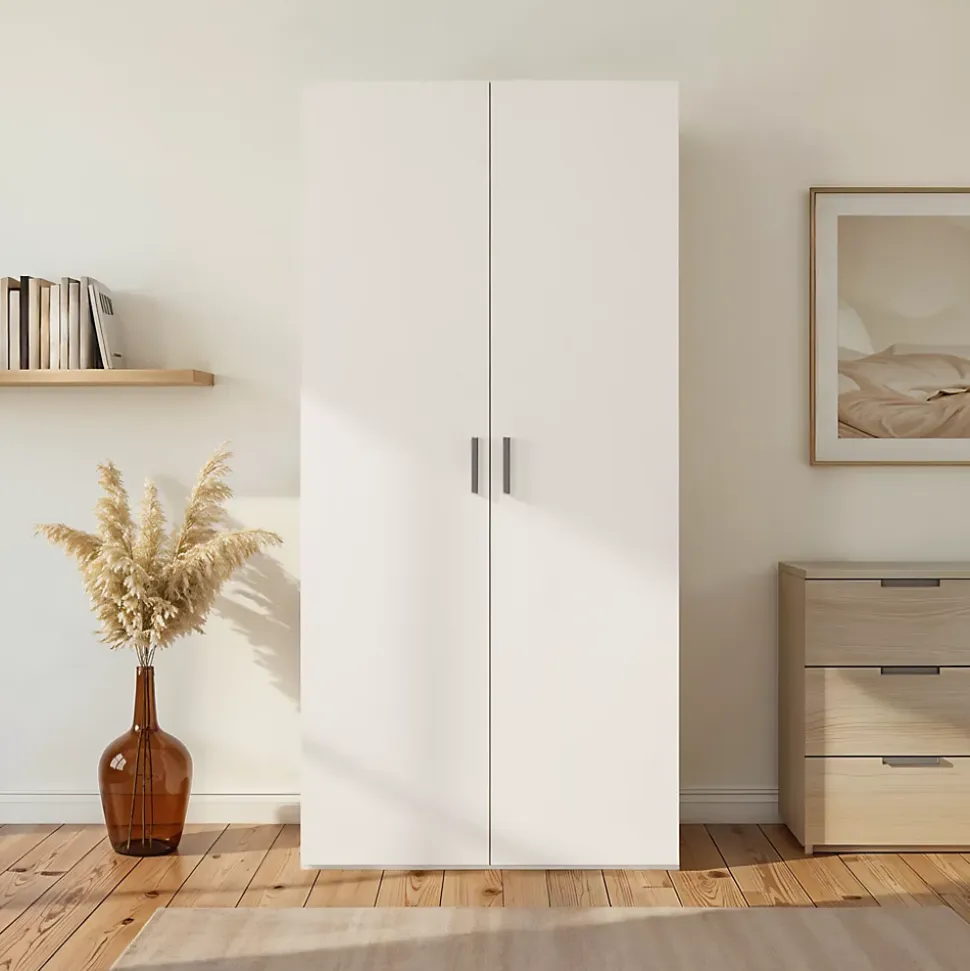 Armoire penderie 2 portes battantes beige cachemire et effet chêne grisé GoodHome Atomia H. 225 x L. 100 x P. 45 cm