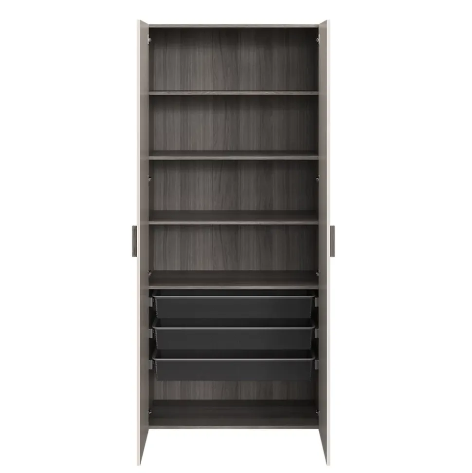 Armoire penderie 2 portes battantes beige cachemire et effet chêne grisé GoodHome Atomia H. 225 x L. 100 x P. 45 cm