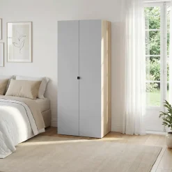 Armoire penderie 2 portes battantes gris clair et effet chêne GoodHome Atomia H. 187,5 x L. 75 x P. 58 cm