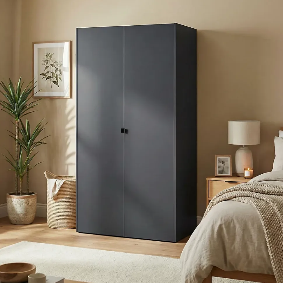 Armoire penderie 2 portes battantes anthracite GoodHome Atomia H. 187 x L. 100 x P. 58 cm