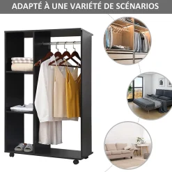 Armoire penderie armoire de rangement mobile panneaux de particules noir