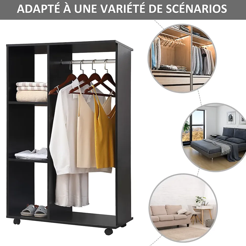 Armoire penderie armoire de rangement mobile panneaux de particules noir