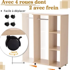Armoire penderie armoire de rangement mobile panneaux de particules coloris chêne clair