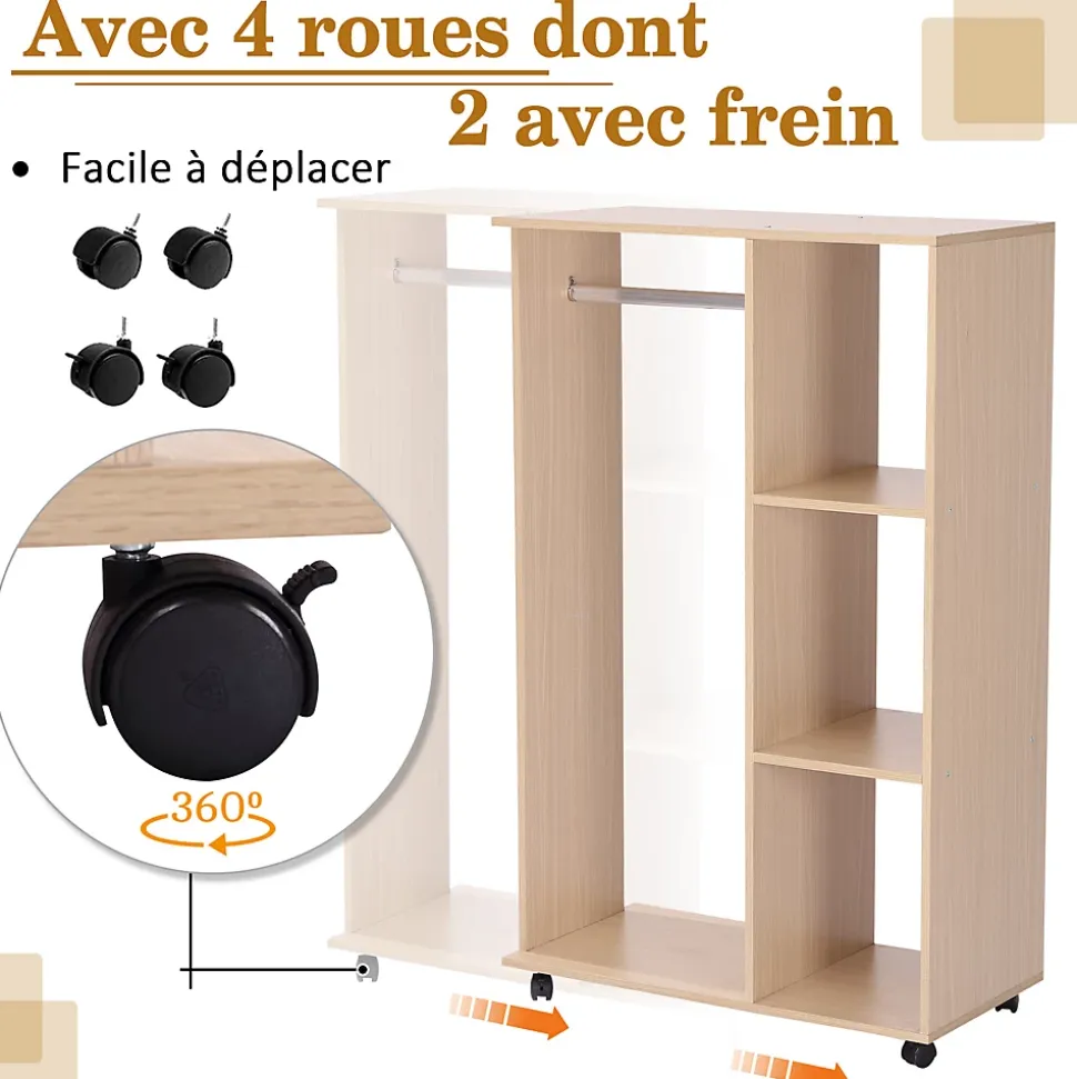 Armoire penderie armoire de rangement mobile panneaux de particules coloris chêne clair