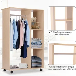Armoire penderie armoire de rangement mobile panneaux de particules coloris chêne clair