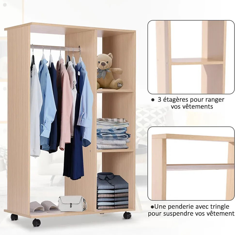 Armoire penderie armoire de rangement mobile panneaux de particules coloris chêne clair