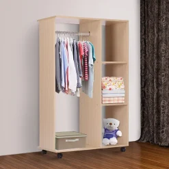 Armoire penderie armoire de rangement mobile panneaux de particules coloris chêne clair