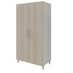 Armoire penderie blanche portes battantes effet chêne sur pieds GoodHome Atomia H. 197,5 x L. 100 x P. 60 cm