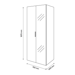 Armoire penderie blanche portes battantes miroir et blanches GoodHome Atomia H. 187,5 x L. 75 x P. 60 cm