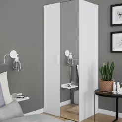 Armoire penderie blanche portes battantes miroir et blanches GoodHome Atomia H. 187,5 x L. 75 x P. 60 cm