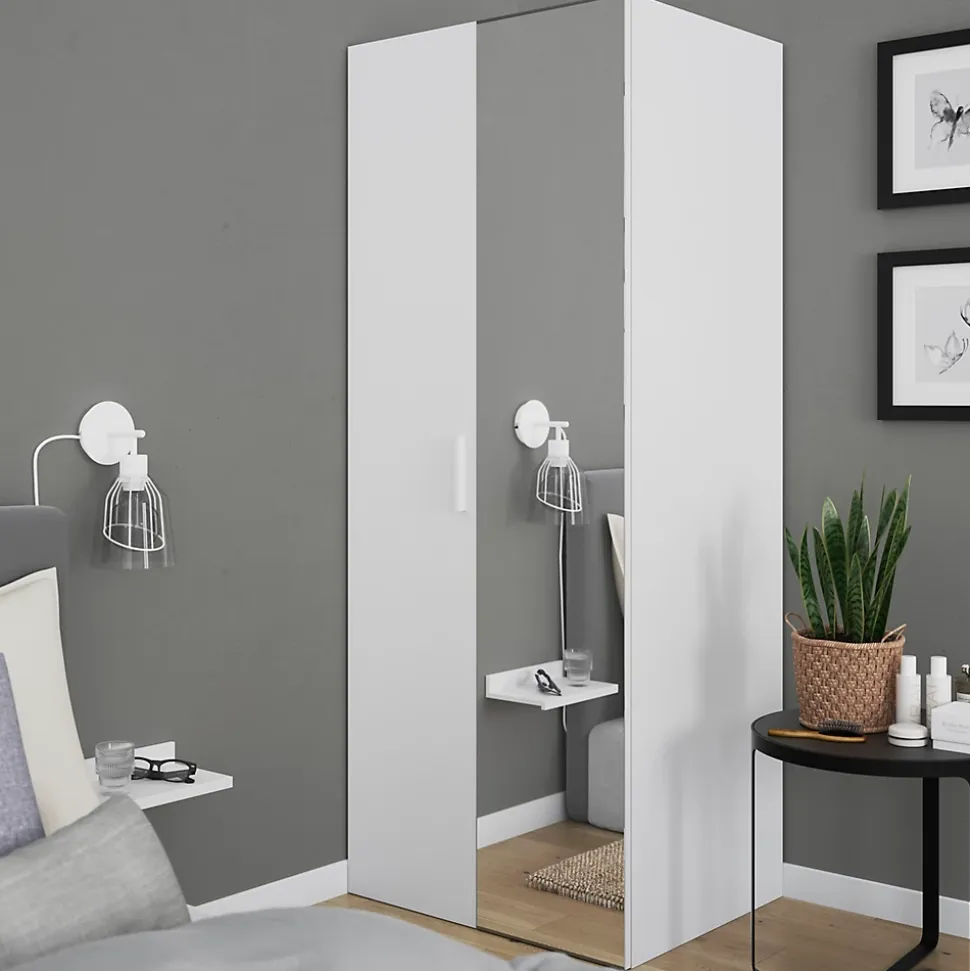 Armoire penderie blanche portes battantes miroir et blanches GoodHome Atomia H. 187,5 x L. 75 x P. 60 cm
