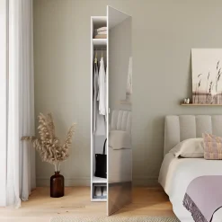 Armoire penderie blanche avec miroir GoodHome Atomia H. 225 x L. 50 x P. 58 cm