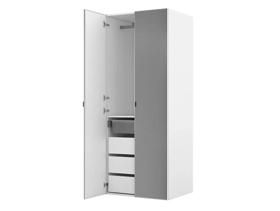 Armoire penderie blanche avec miroir et bloc 3 tiroirs GoodHome Atomia H. 187,5 x L. 75 x P. 58 cm