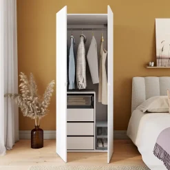 Armoire penderie blanche avec bloc 3 tiroirs GoodHome Atomia H. 187,5 x L. 75 x P. 58 cm