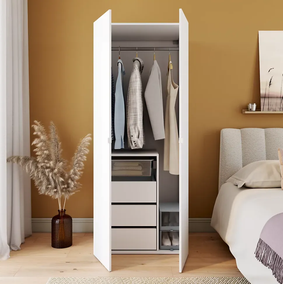 Armoire penderie blanche avec bloc 3 tiroirs GoodHome Atomia H. 187,5 x L. 75 x P. 58 cm