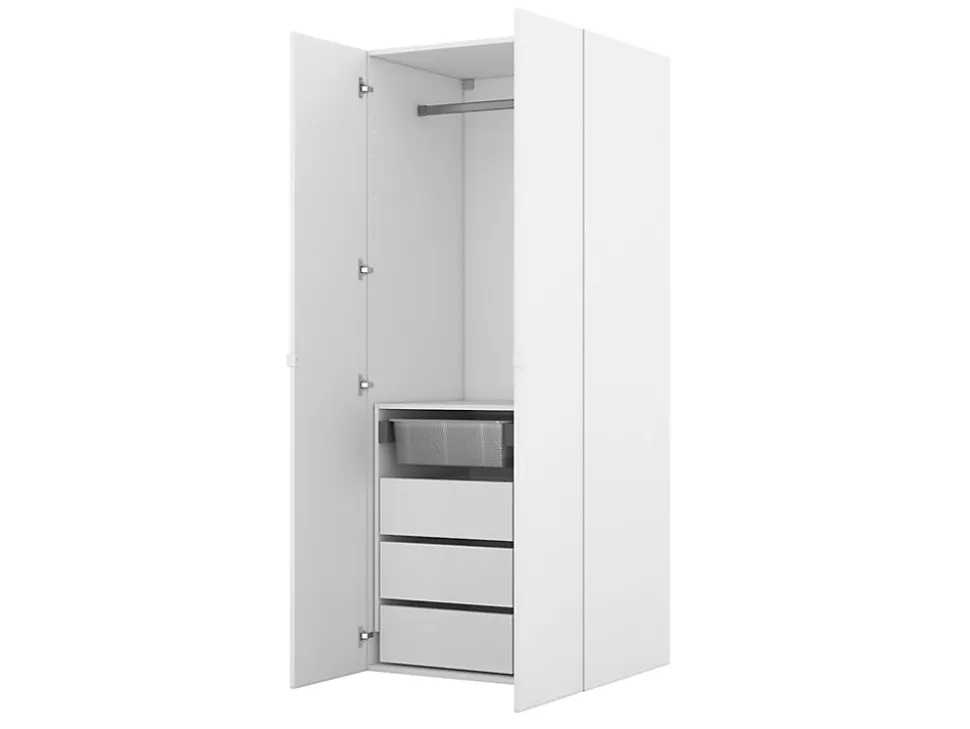 Armoire penderie blanche avec bloc 3 tiroirs GoodHome Atomia H. 187,5 x L. 75 x P. 58 cm