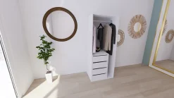 Armoire penderie blanche avec bloc 3 tiroirs GoodHome Atomia H. 187,5 x L. 75 x P. 58 cm