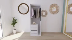 Armoire penderie blanche avec bloc 3 tiroirs GoodHome Atomia H. 225 x L. 75 x P. 58 cm
