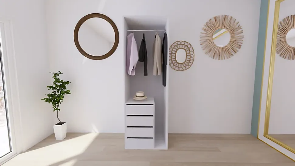 Armoire penderie blanche avec bloc 3 tiroirs GoodHome Atomia H. 225 x L. 75 x P. 58 cm