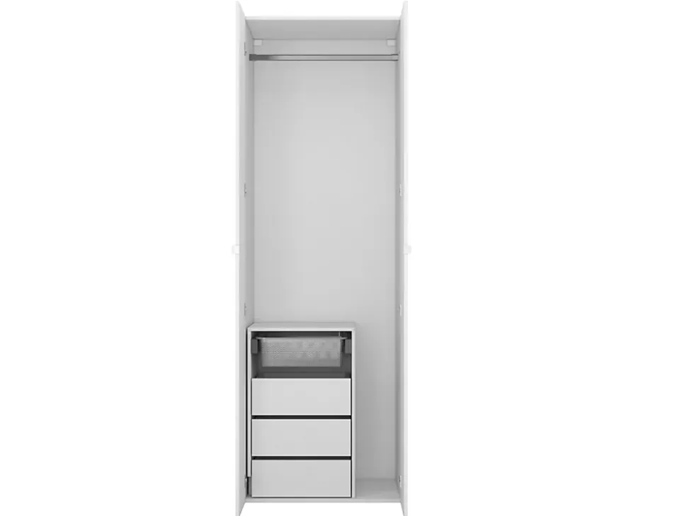Armoire penderie blanche avec bloc 3 tiroirs GoodHome Atomia H. 225 x L. 75 x P. 58 cm
