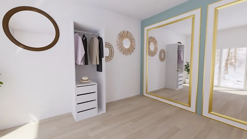 Armoire penderie blanche avec bloc 3 tiroirs GoodHome Atomia H. 225 x L. 75 x P. 58 cm