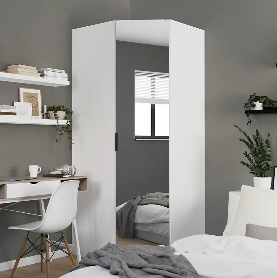 Armoire penderie d'angle blanche avec porte battante miroir GoodHome Atomia H. 225 x L. 100 x P. 89 cm