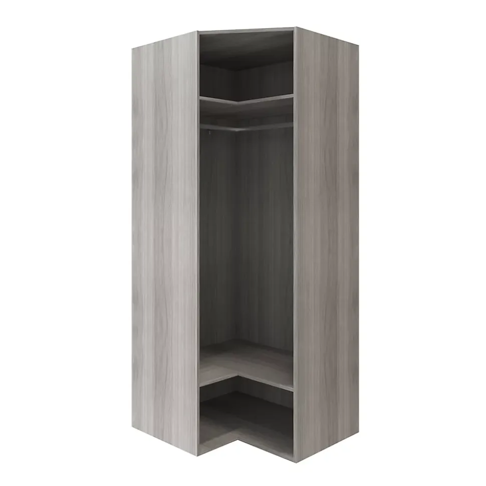 Armoire penderie d'angle effet chêne grisé avec porte battante miroir GoodHome Atomia H. 225 x L. 100 x P. 89 cm