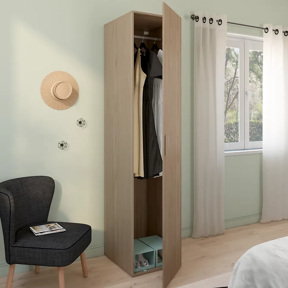 Armoire penderie effet chêne GoodHome Atomia H. 225 x L. 50 x P. 58 cm