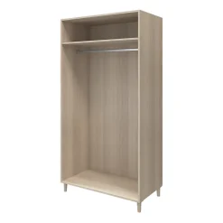 Armoire penderie effet chêne portes battantes blanches sur pieds GoodHome Atomia H. 197,5 x L. 100 x P. 60 cm