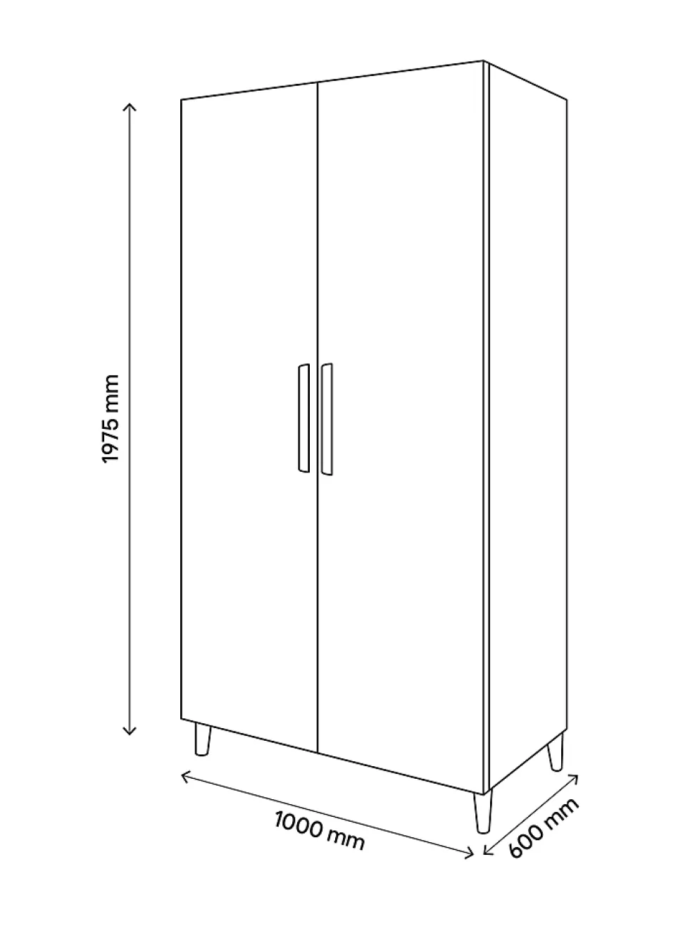 Armoire penderie effet chêne portes battantes blanches sur pieds GoodHome Atomia H. 197,5 x L. 100 x P. 60 cm