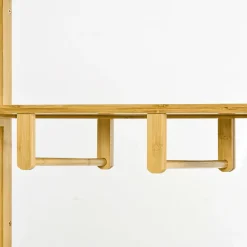 Armoire penderie en bambou - 2 portes coulissantes, 7 étagères, 2 barres - dim. 145L x 35l x 165Hcm