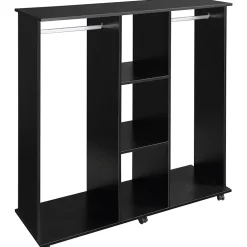 Armoire penderie meuble de rangement mobile 6 roulettes 120L x 40l x 128H cm panneaux de particules aspect bois noir