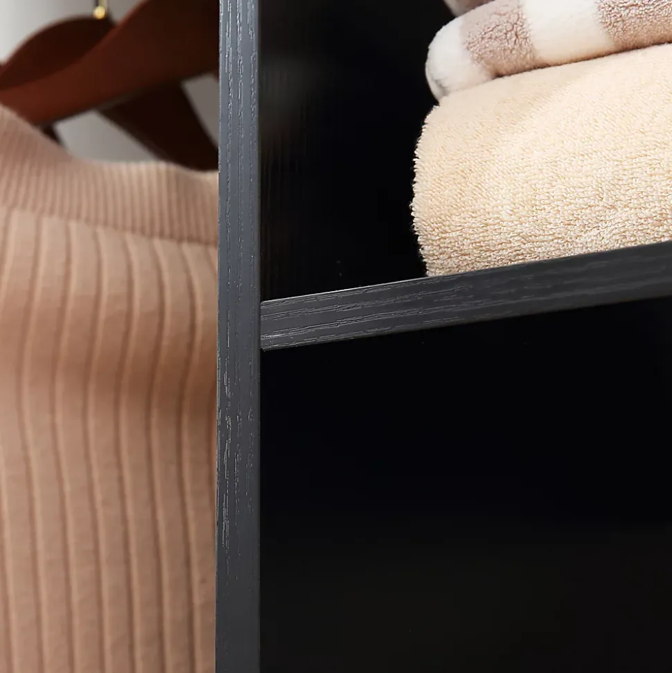 Armoire penderie meuble de rangement mobile 6 roulettes 120L x 40l x 128H cm panneaux de particules aspect bois noir
