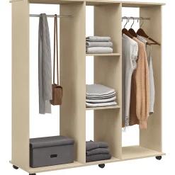 Armoire penderie meuble de rangement mobile 6 roulettes 120L x 40l x 128H cm panneaux de particules aspect bois chêne