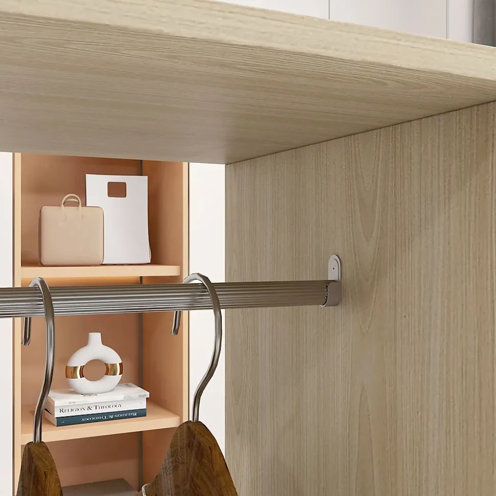 Armoire penderie meuble de rangement mobile 6 roulettes 120L x 40l x 128H cm panneaux de particules aspect bois chêne